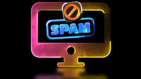 Looping neon glow effect Computer screen icon, beware of spam, scammers, bl.. Ilustração Stock