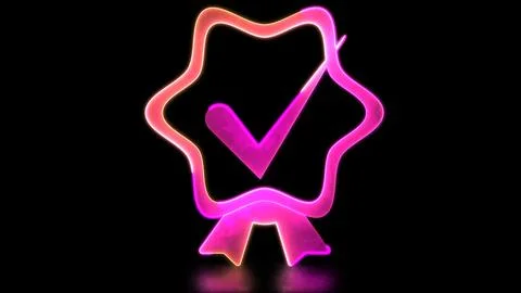 Looping neon glow effect Correct quality check icon. Black background. Stock Illustration