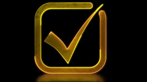 Looping neon glow effect Correct check mark icon. Black background. 스톡 일러스트