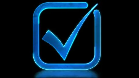 Looping neon glow effect Correct check mark icon. Black background. 스톡 일러스트