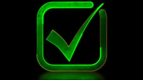 Looping neon glow effect Correct check mark icon. Black background. 스톡 일러스트