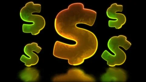 Looping neon glow effect dollar coin icon black background Illustrazione stock
