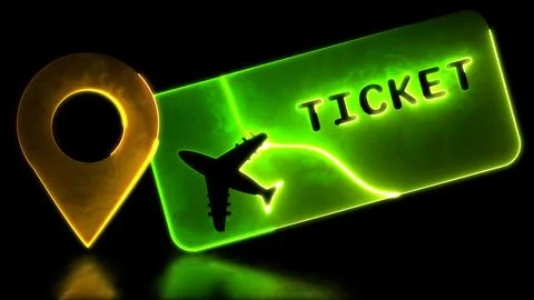 Looping neon glow effect Flight check-in icon, black background Illustrazione stock