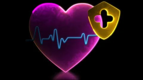 Looping neon glow effect Heart showing a running pulse, black background Stock Illustration