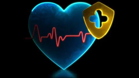 Looping neon glow effect Heart showing a running pulse, black background Stock Illustration
