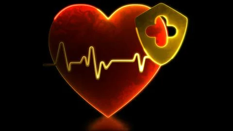 Looping neon glow effect Heart showing a running pulse, black background Stock Illustration