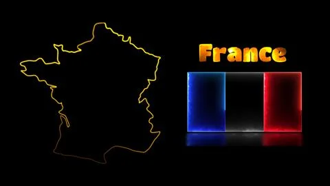 Looping neon glow effect icons, national flag of France, black background Stock Illustration