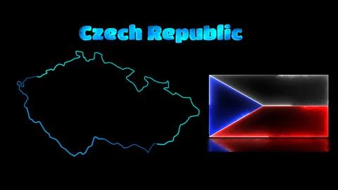 Looping neon glow effect icons, national flag of Czech Republic and map, bl.. Stock Illustration