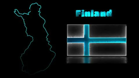Looping neon glow effect icons, national flag of Finland and map, black bac.. Stock Illustration