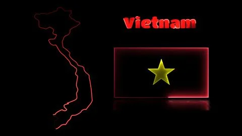 Looping neon glow effect icons, national flag of Vietnam, black background Stock Illustration