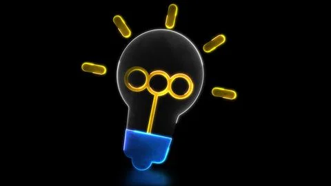 Looping neon glow effect Light bulb icon showing idea, black background Illustrazione stock