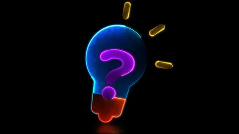 Looping neon glow effect light bulb icon question icon black background Stock Illustration