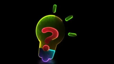 Looping neon glow effect light bulb icon question icon black background Illustrazione stock