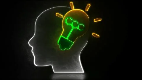 Looping neon glow effect Light bulb icon showing idea, black background Stock Illustration