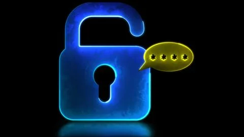 Looping neon glow effect Lock icon with security code, black background. イラスト素材