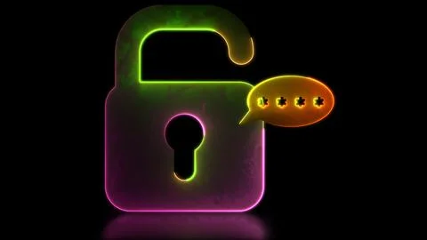 Looping neon glow effect Lock icon with security code, black background. Stock-Illustration