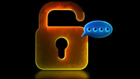 Looping neon glow effect Lock icon with security code, black background. 스톡 일러스트