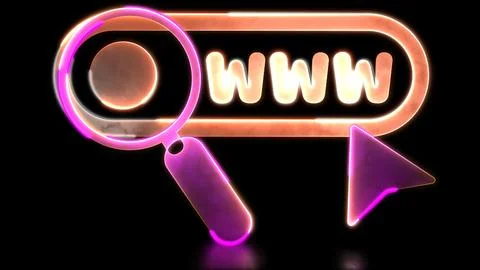 Looping neon glow effect Magnifying glass icon, search website, black backg.. 스톡 일러스트