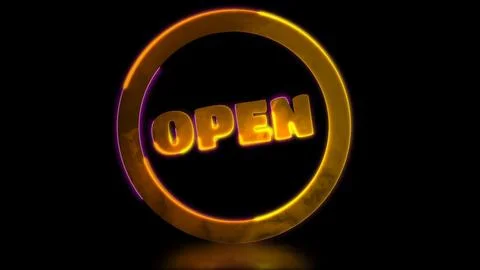 Looping neon glow effect, open icon, black background Stock Illustration