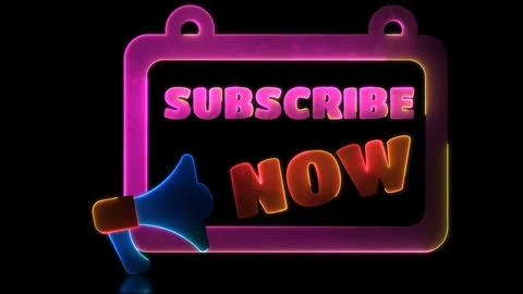 Looping neon glow effect subscribe now icons, black background. Stock Illustration