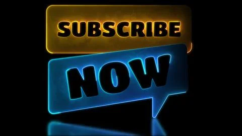 Looping neon glow effect subscribe now icons, black background. Stock Illustration