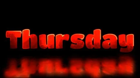 Looping neon glow effect Thursday word, black background. Illustrazione stock