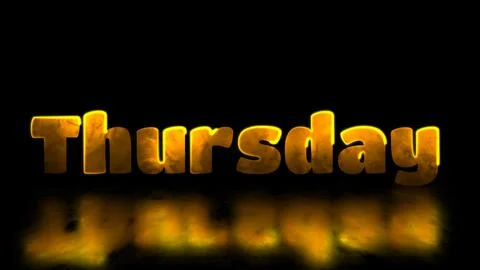 Looping neon glow effect Thursday word, black background. Stock Illustration