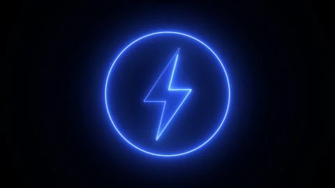 Looping Neon Lightning Icon Animation, Blue Electric Power Symbol in Circle Vídeos de archivo 311108182