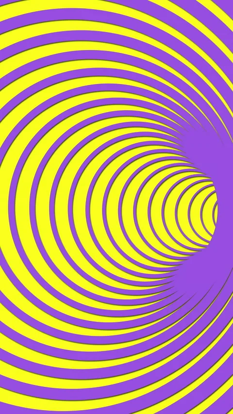 Looping optical illusion animation with yellow and purple concentric curves Stock Footage 327815807