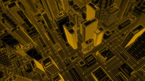 Looping Orange Wireframe City – spinning top shot Video stock 59967882
