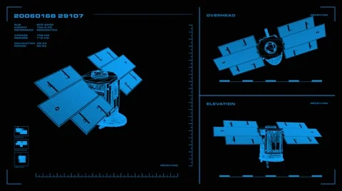 Looping, orthographic view of rotating wireframe model of CloudSat spacecraft.  Video stock 57059803