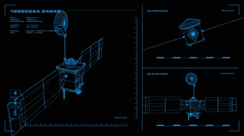 Looping, orthographic view of rotating wireframe model of Surveyor spacecraft. Stock-Footage 65704562