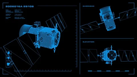 Looping, orthographic view of rotating wireframe model of CALIPSO spacecraft Видео 76662676