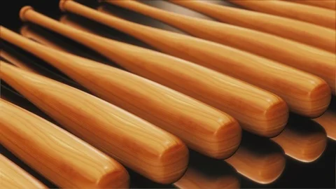 Looping Pan over an Endless Line of Baseball Bats Stock Footage 77576774