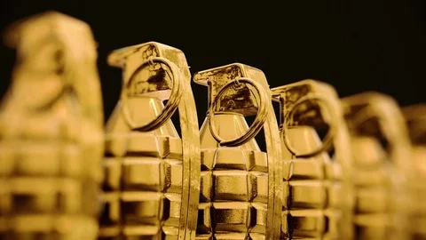 Looping Pan over an Endless Line of Gold Grenades 库存影片 77583794