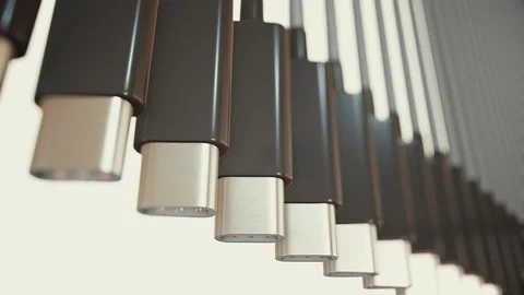 Looping Pan over Hanging Usb C Cables Stock Footage 77906840
