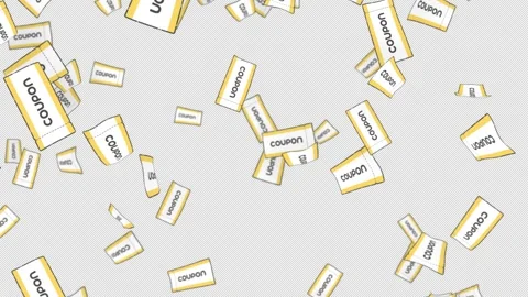 Looping particles with illustrations of lots of coupons falling  Coupon Stock Footage 343550455