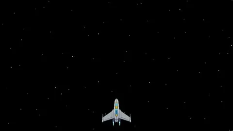 Looping pixel art spaceship flight in space with moving stars and central empty Stock Footage 315570638
