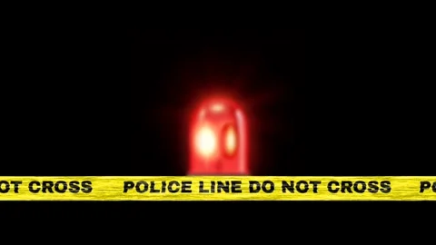 Looping Police Line Do Not Cross Tape Animation with Flashing Red Light Crim Video stock 310101375