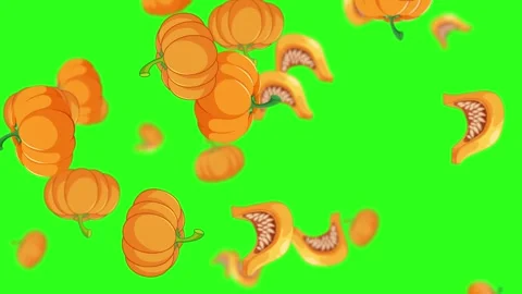Looping Rain of Cartoon Pumpkins on Green Screen Video stock 330857020