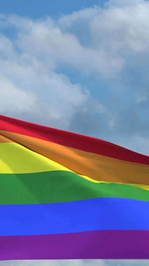 Looping Rainbow flag on flagpole Video stock 290879386