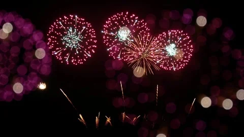 Looping of real beautiful fireworks background during new year's eve countdown Stock Footage 258226239