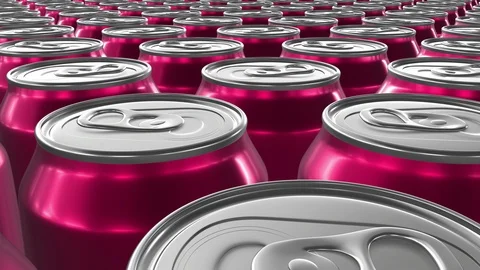 Looping realistic 60 fps 3D animation of the pink aluminum soda cans in UHD 動画素材 107450348