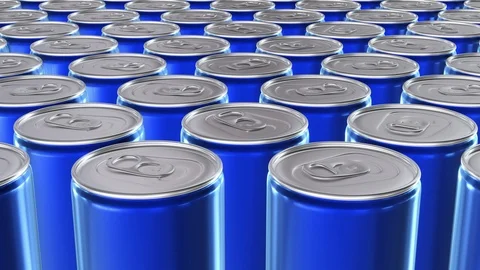 Looping realistic 60 fps 3D animation of the blue aluminum soda cans in UHD 動画素材 107785009