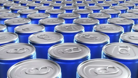 Looping realistic 60 fps 3D animation of the blue aluminum soda cans in UHD 動画素材 107785099