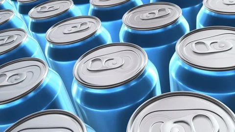 Looping realistic 60 fps 3D animation of the blue aluminum soda cans in UHD Video stock 107785155