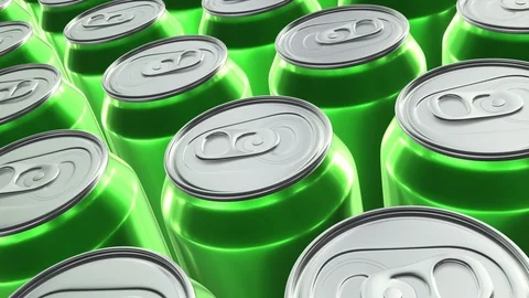 Looping realistic 60 fps 3D animation of the green aluminum soda cans in UHD 動画素材 107785164