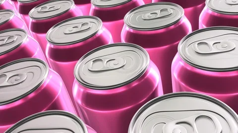 Looping realistic 60 fps 3D animation of the pink aluminum soda cans in UHD Video stock 108075935