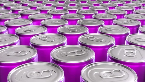 Looping realistic 60 fps 3D animation of the pink aluminum soda cans in UHD 動画素材 108423238