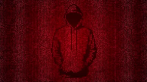 Looping Red Digital Hacker Silhouette in Binary Code Matrix Background. Stock Footage 324894250